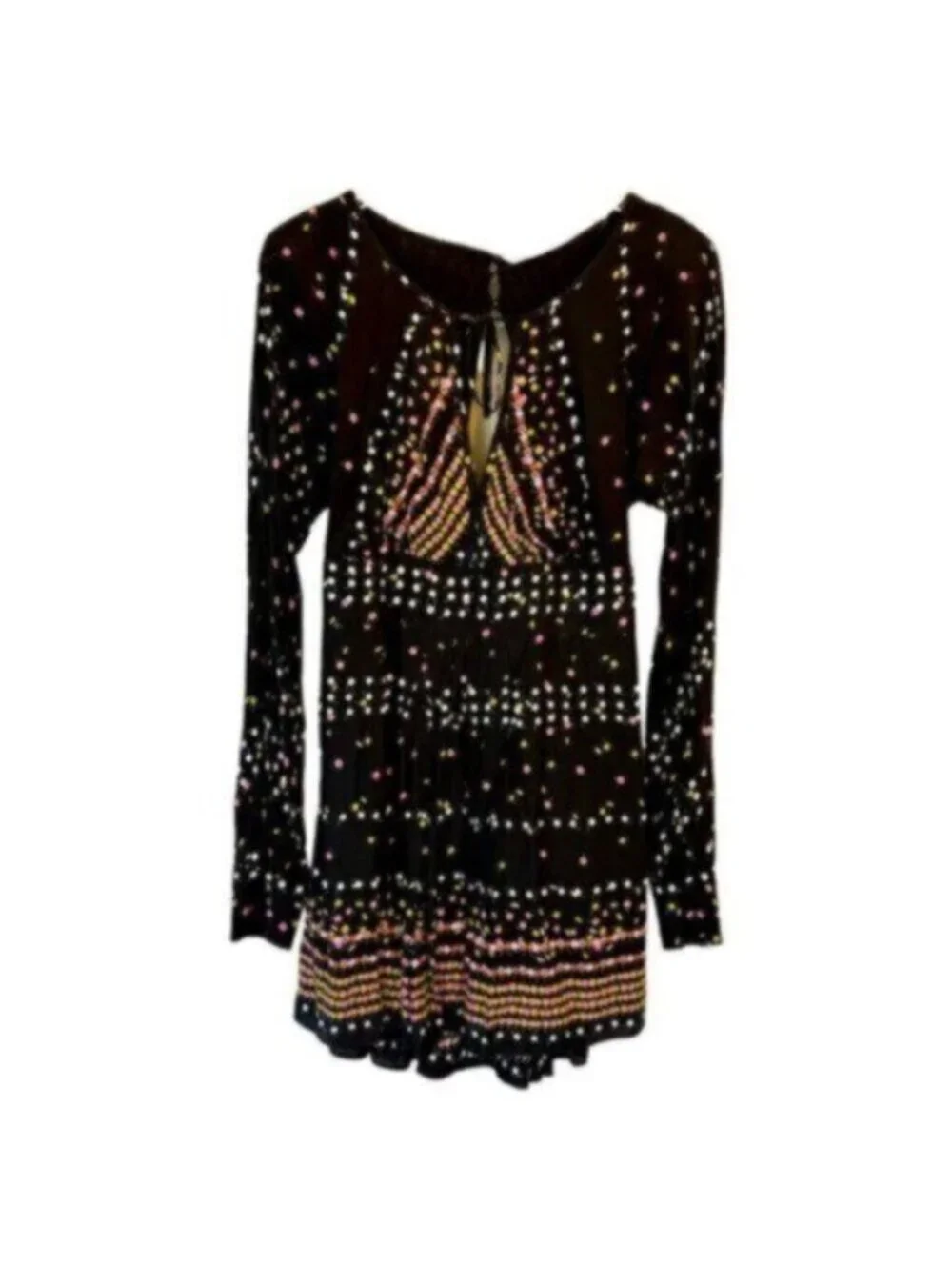 NWT Free People | Women's Black Coryn Printed Long Sleeves Mini Dress Size 8